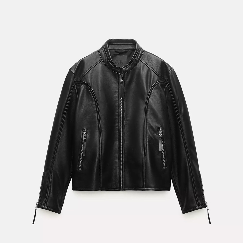 Genuine leather zipper jacket